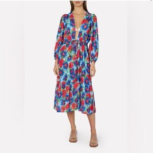 Milly Cabana Fiona Painted Dahlia Print Midi Dress. Sz P (0-2) Generous fit NWT